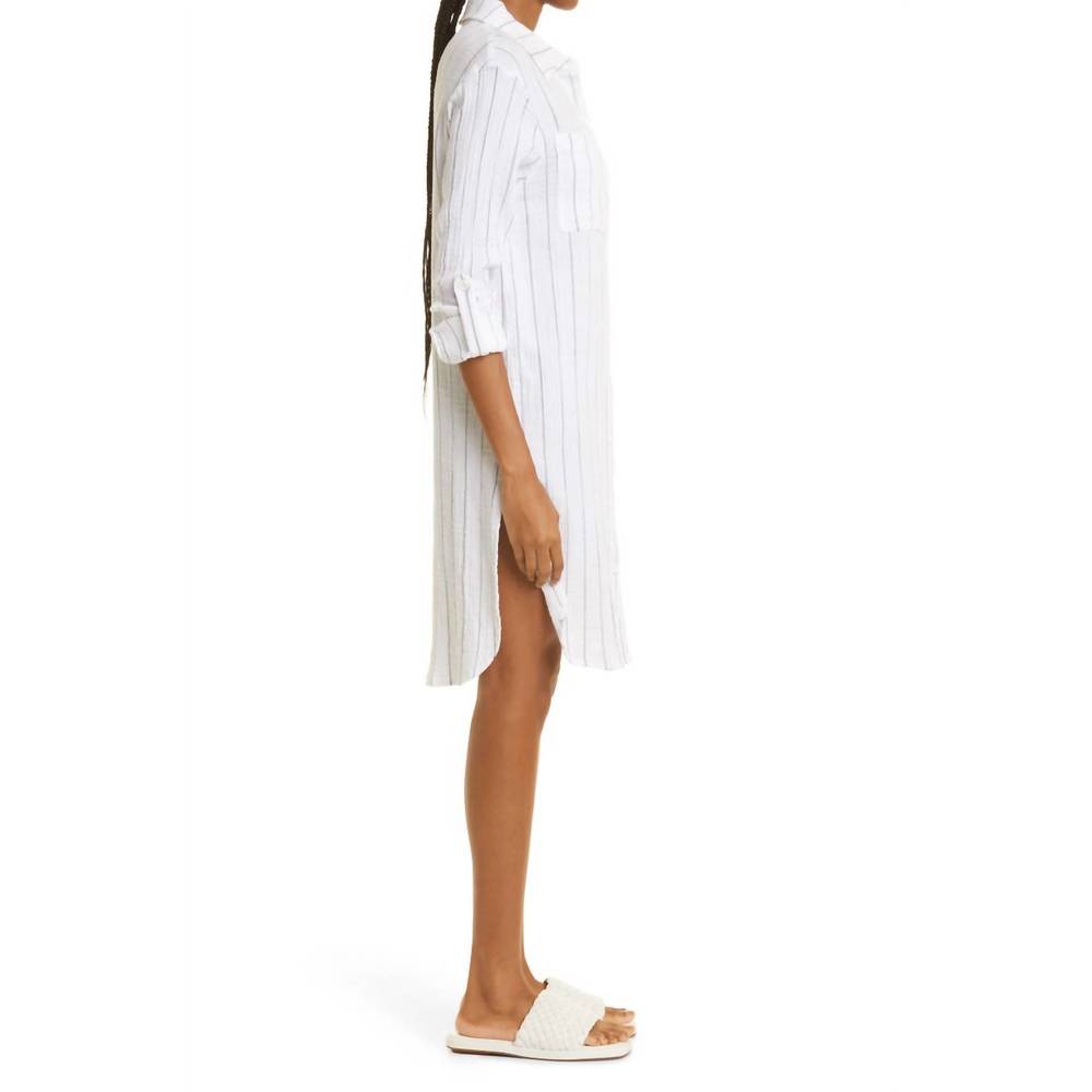 NEW MONROW pinstripe gauze shirtdress in white - Picture 2 of 3
